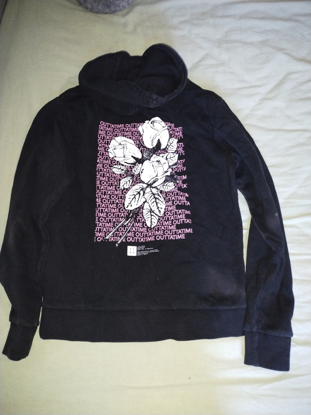 Black Graphic Hoodie with Pink & White Floral Print